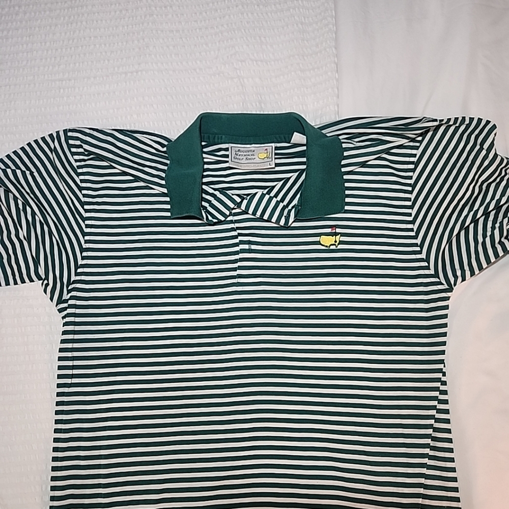 Masters Collection Golf Shirt Polo  Green White Stripe Men Large  Pima Cotton E3